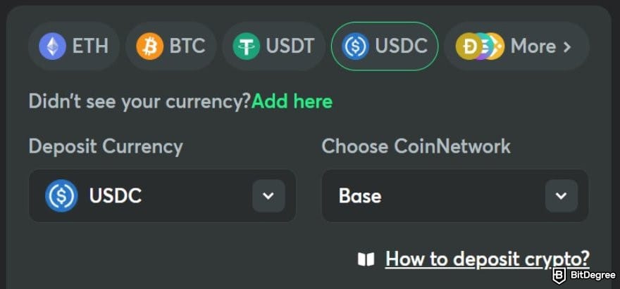 BC.GAME review: a portion of the crypto deposit interface on BC.GAME.