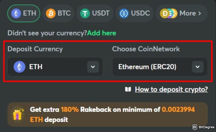 BC.GAME review: the crypto deposit interface on BC.GAME.