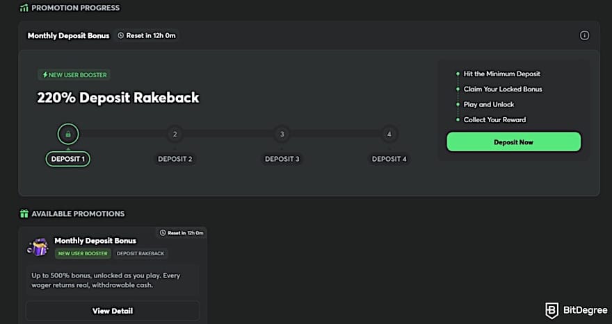 BC.GAME review: the deposit rakeback progress bar. BC.GAME review: the deposit rakeback progress bar.