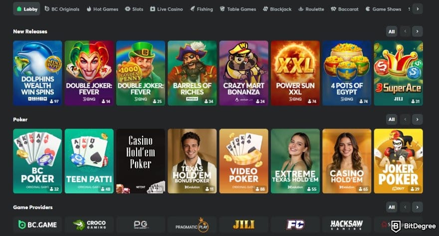 BC.GAME review: a list of available games on BC.GAME.