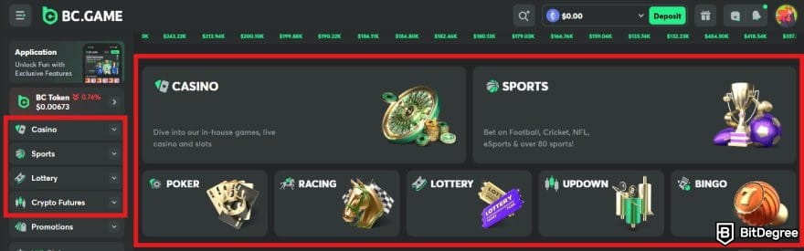 BC.GAME review: the game categories on BC.GAME.