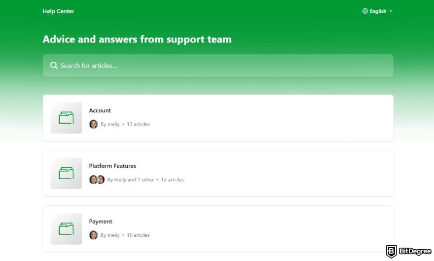 BC.GAME review: the Help Center page on BC.GAME.