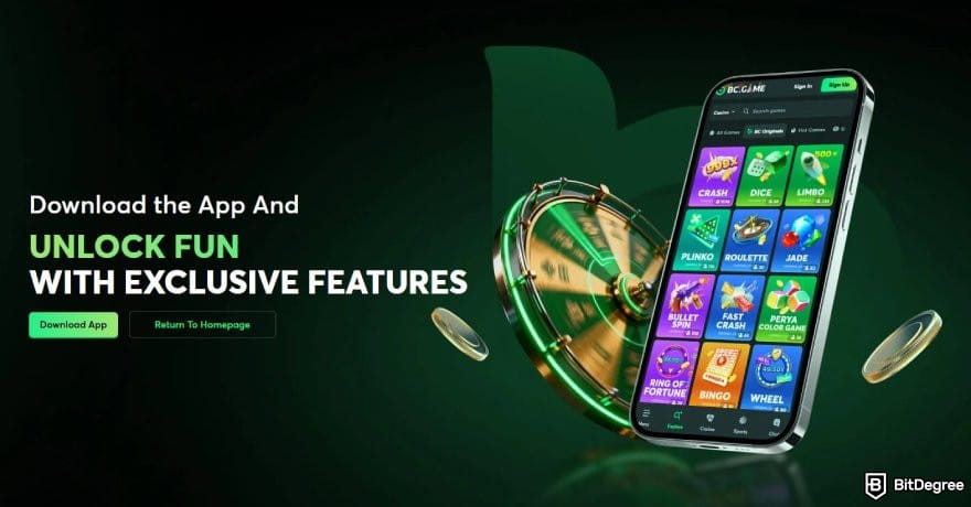 BC.GAME review: BC.GAME mobile app banner.