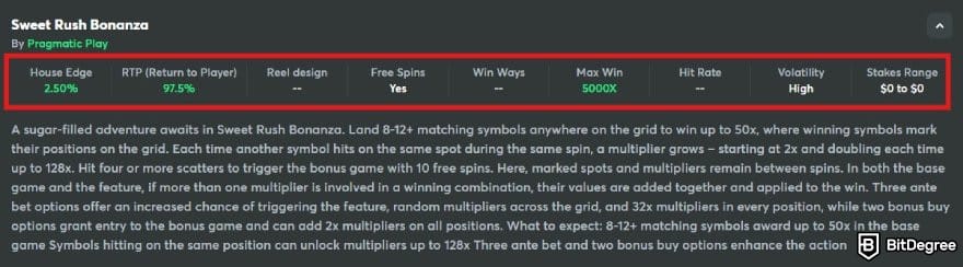 BC.GAME review: Sweet Rush Bonanza details on BC.GAME.