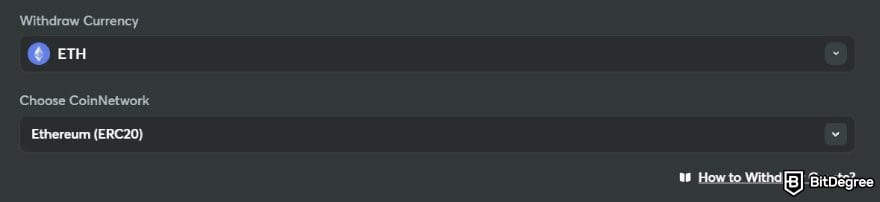BC.GAME review: the currency and network options for withdrawal on BC.GAME.