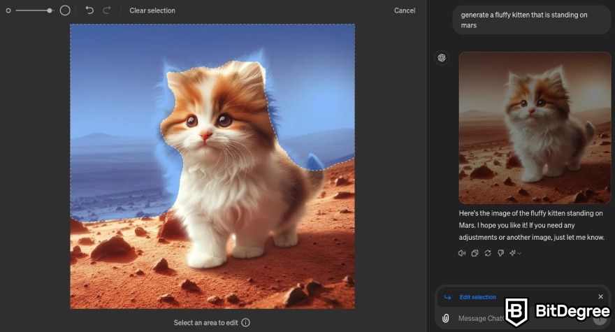 Best AI art generator: ChatGPT image editing window.