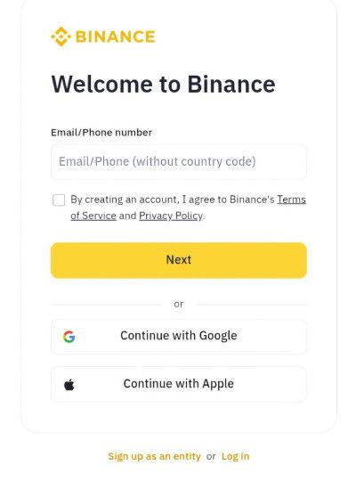 Best AI Crypto Coins: a screenshot of Binance sign up page.