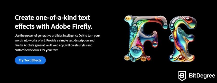 Best AI image generator: Adobe Firefly website displaying text effect feature.