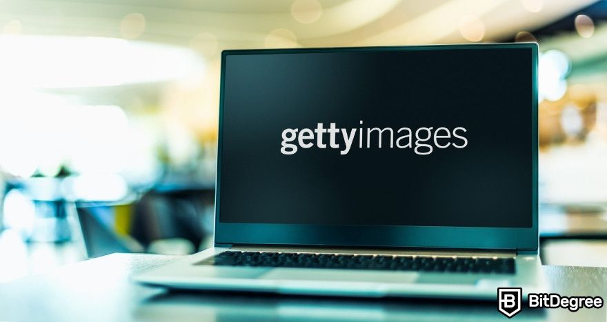 Best AI image generator: Getty Images logo displayed on a laptop.