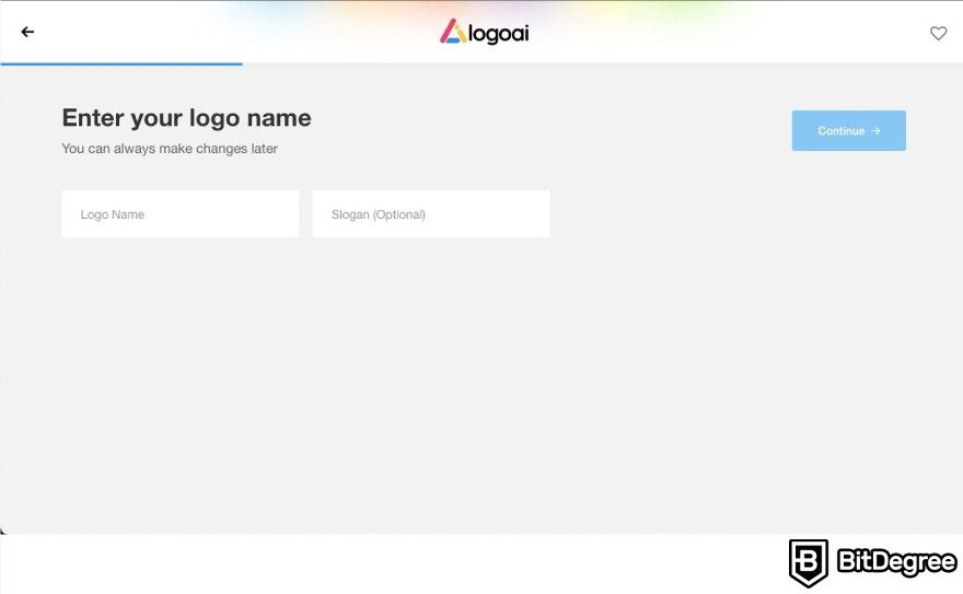 Best AI logo generator: LogoAI asking to enter the logo name and slogan.