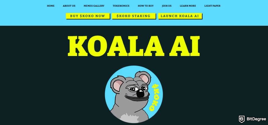 Best AI meme coins: Koala AI website.