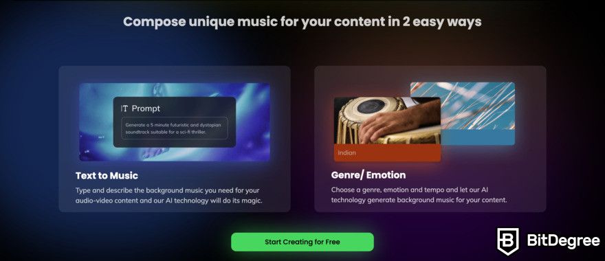 Best AI image generator: Beatoven.AI website.