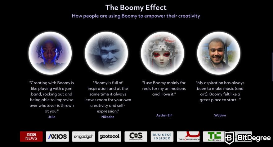 Best AI image generator: Boomy website.