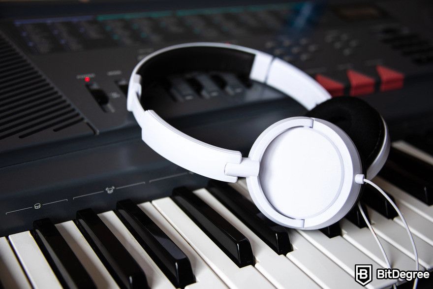 Best AI image generator: Headphone laying on a keyboard.