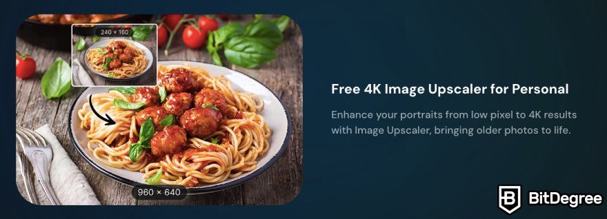 Best AI photo enhancer: MyEdit upscaler feature showcased on the website.