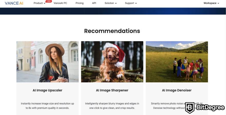 Best AI photo enhancer: Vance AI tools displayed on the website.