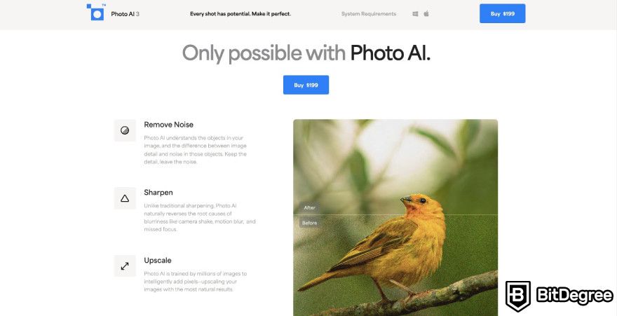 Best AI photo enhancer: Photo AI product's benefits displayed on the website.