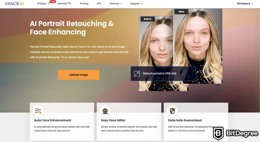 Best AI photo enhancer: Vance AI portrait retouching feature.