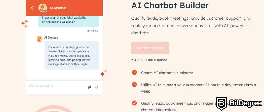 Best AI tools for business: HubSpot AI Chatbot Builder feature.