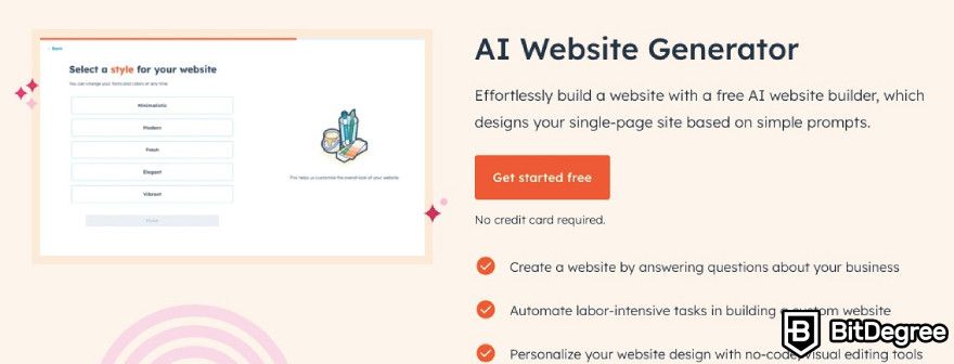 Best AI tools for business: HubSpot AI Website Generator feature.