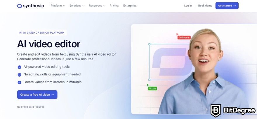 Best AI tools: Synthesia video editor page.