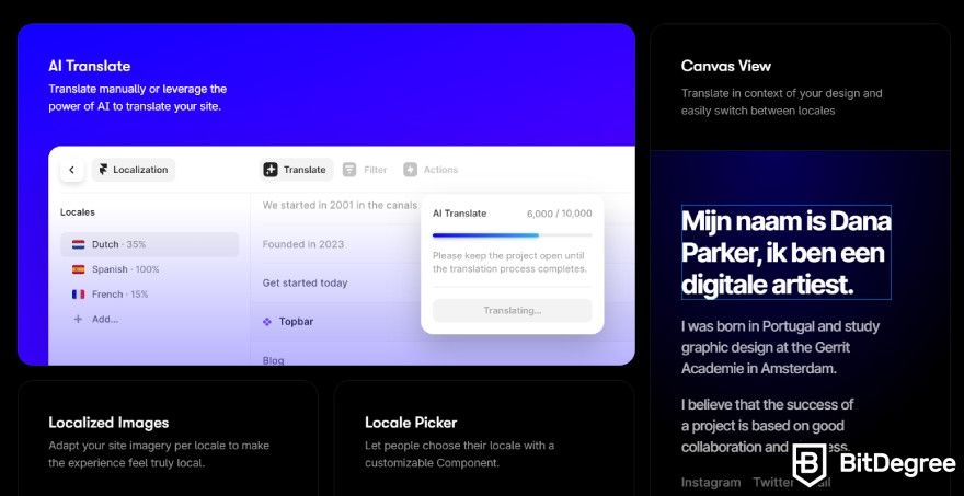 Best AI website builder: Framer localization feature webpage.