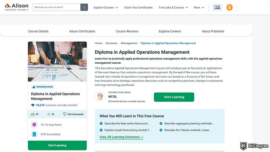Best Alison courses: diploma in applied operations management.