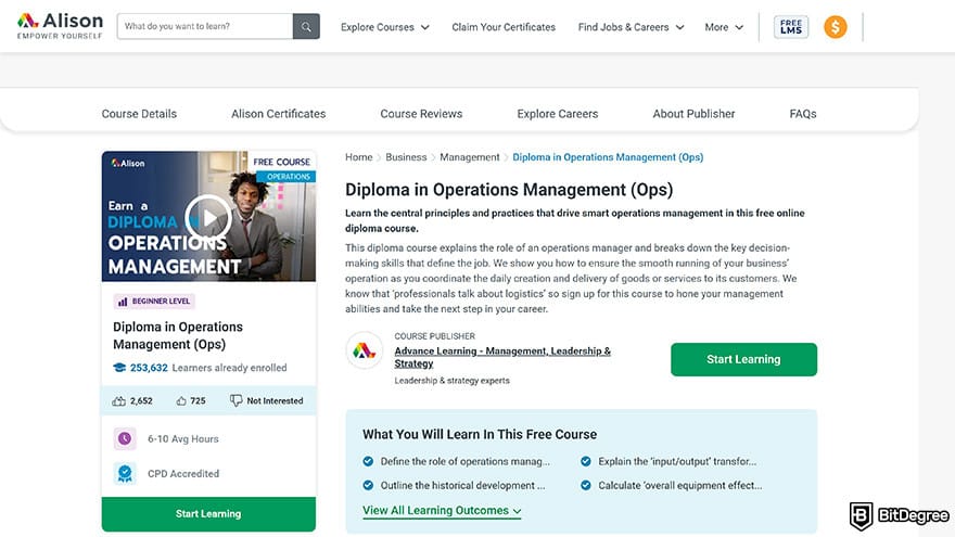 Best Alison courses: diploma in operations management.