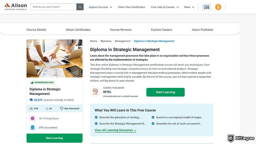 Best Alison courses: diploma in strategic management.