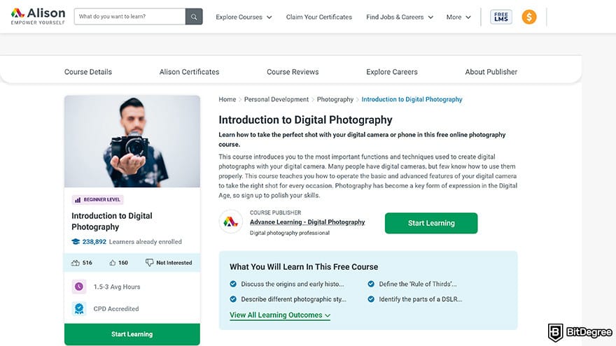 Best Alison courses: introduction to digital photography.