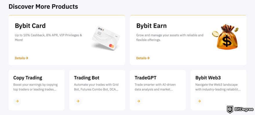 Bursa altcoin terbaik: produk Bybit.