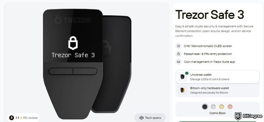 Best altcoin wallets: Trezor Safe 3.