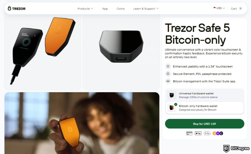 Best altcoin wallets: Trezor Safe 5 website.