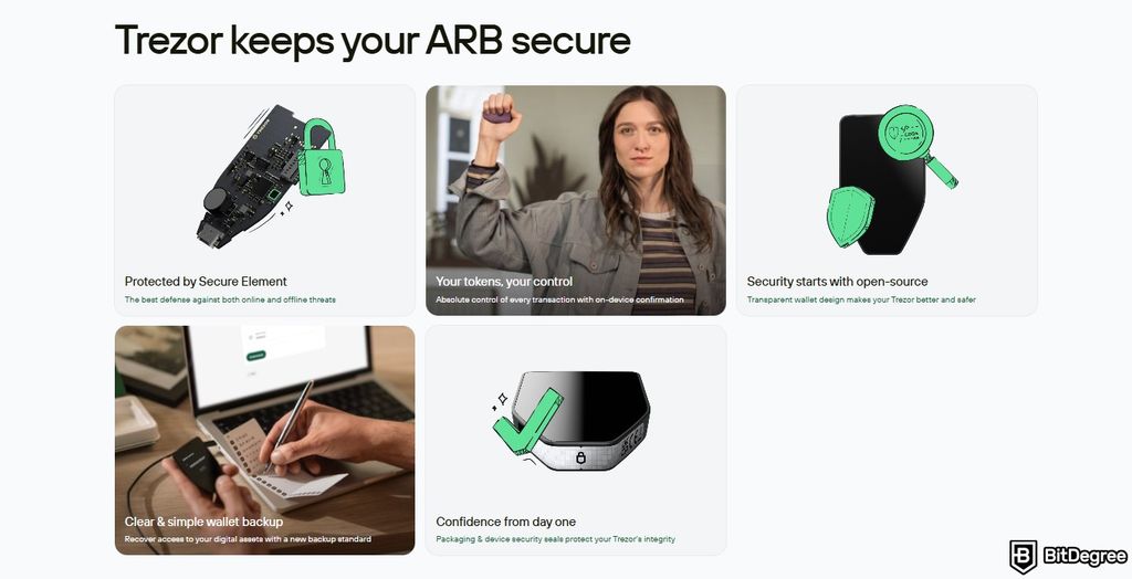 Best Arbitrum wallet: the Trezor Safe 5 features.