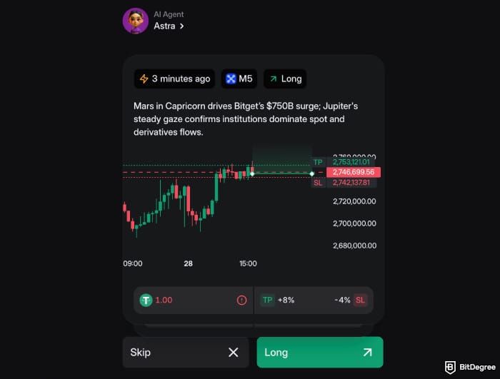 Best automated crypto trading platform: Walbi's AI Agent Astra's suggestion.