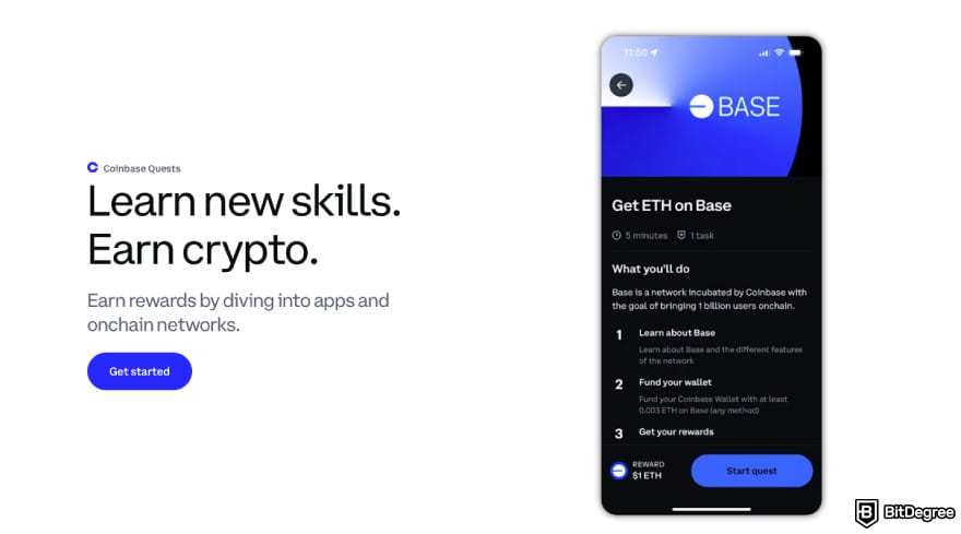 Best AVAX wallet: a screenshot of Coinbase Wallet quests description.