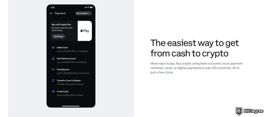 Best AVAX wallet: a screenshot of Coinbase Wallet feature description.