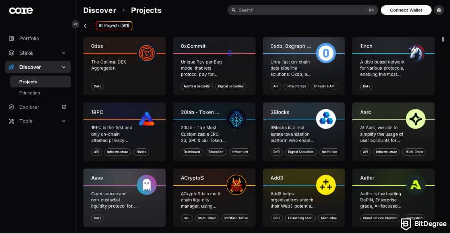 Best AVAX wallet: a screenshot of Core wallet dApps.