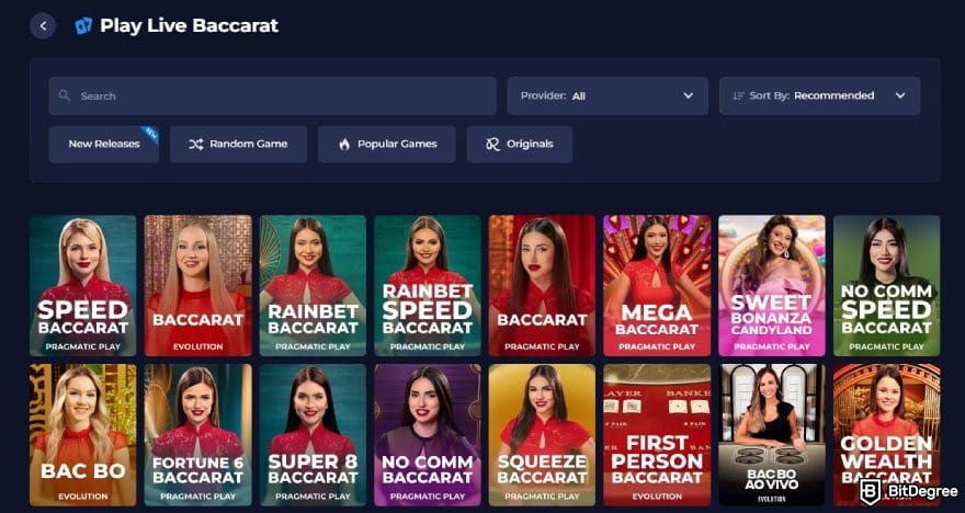 Best crypto baccarat casino: Rainbet live baccarat games.