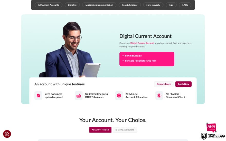 Best bank in India: a screenshot of Axis' Digital Current Account description. Best bank in India: a screenshot of Axis' Digital Current Account description.