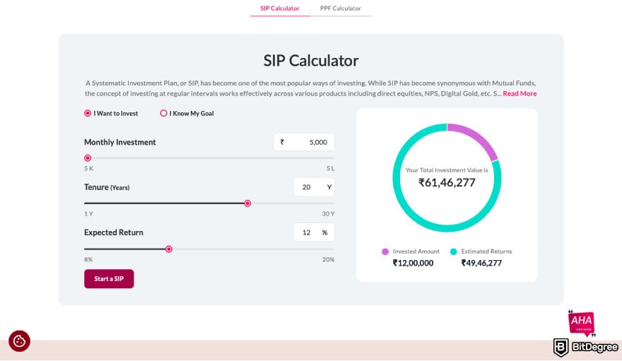 Best bank in India: a screenshot of Axis's SIP calculator. Best bank in India: a screenshot of Axis's SIP calculator.