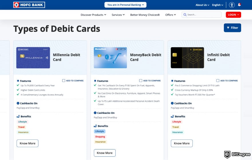 Best bank in India: a screenshot of HDFC Bank cards. Best bank in India: a screenshot of HDFC Bank cards.