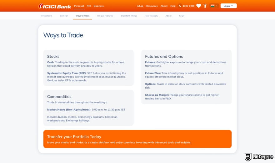 Best bank in India: a screenshot of ICICI Bank's investments features. Best bank in India: a screenshot of ICICI Bank's investments features.
