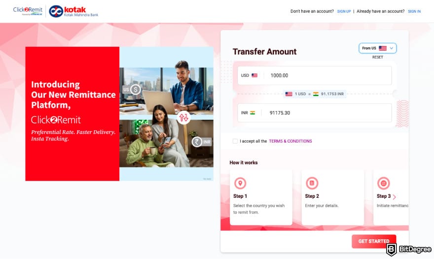 Best bank in India: a screenshot of Kotak Mahindra Bank's Click2Remit platform. Best bank in India: a screenshot of Kotak Mahindra Bank's Click2Remit platform.