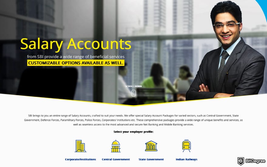 Best bank in India: a screenshot of SBI's Salary Accounts description. Best bank in India: a screenshot of SBI's Salary Accounts description.
