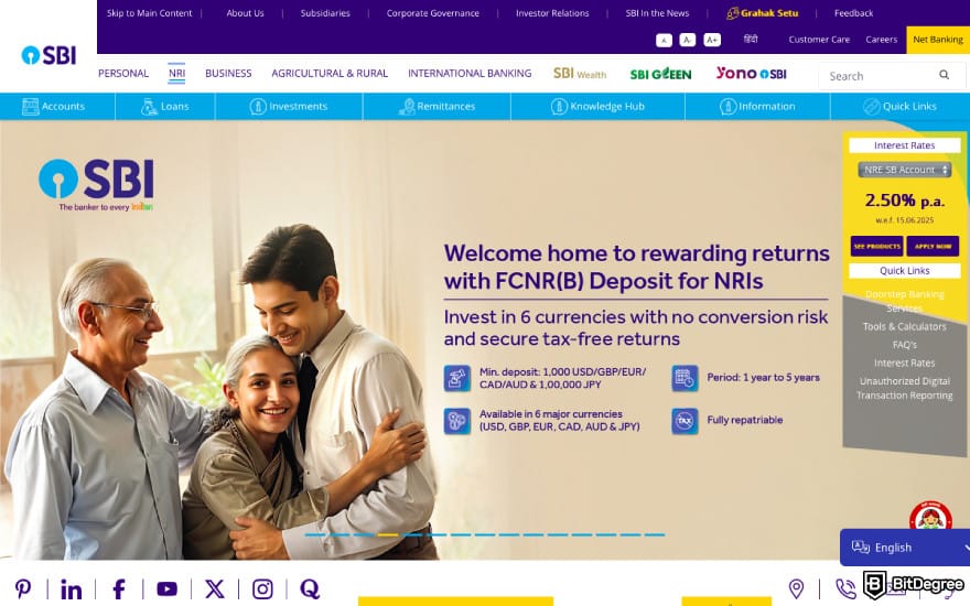 Best bank in India: a screenshot of SBI's NRI services. Best bank in India: a screenshot of SBI's NRI services.