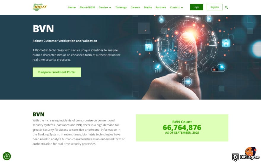 Best bank in Nigeria: a screenshot of the BVN page on NIBSS website.