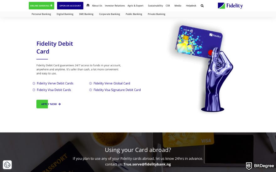 Best bank in Nigeria: a screenshot of Fidelity Bank's debit card.