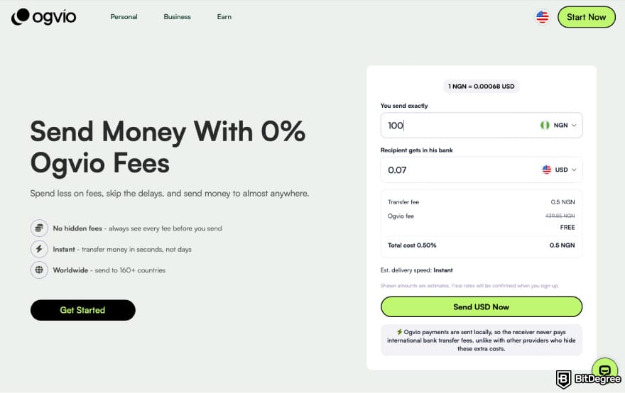 Best bank in Nigeria: a screenshot of Ogvio's money transfer features.
