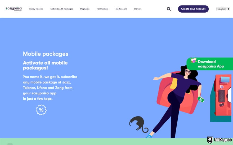 Best bank in Pakistan: a screenshot of Easypaisa's mobile packages description.